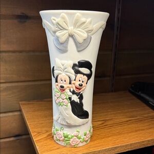 Disney Vase Mickey & Minnie Mouse Wedding Vintage Porcelain 9 Inches Tall.